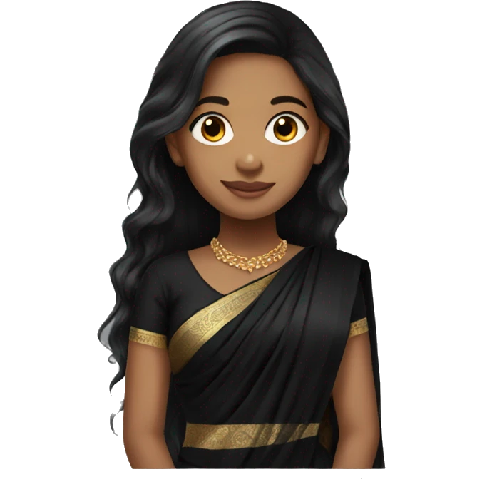 Light skin black long hair girl wearing black saree emoji