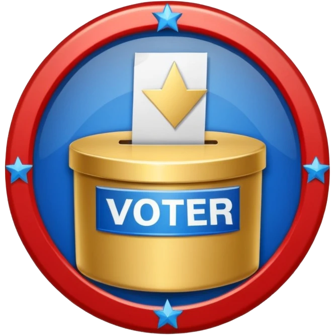 circular achievement style badge for first voter featuring a ballot box and a classy border emoji