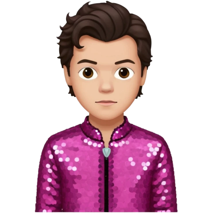 Harry Styles from One Direction with light skin, dark brown hair, dark pink sequin outfit emoji