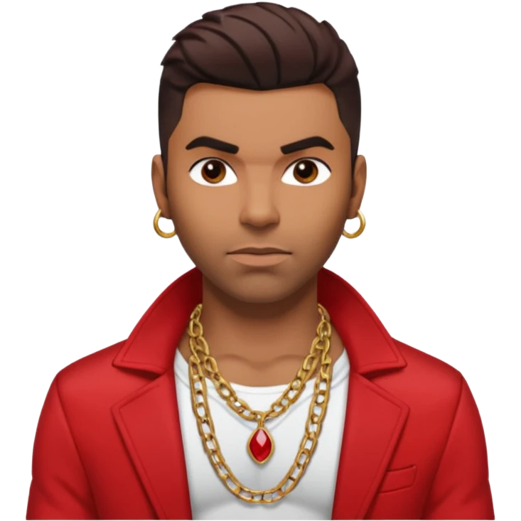 Ginuewine with dark brown hair, shirtless with necklace, red jacket emoji