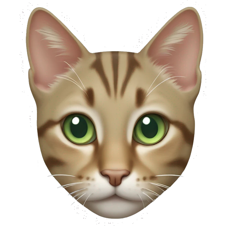 Tabby cat with white chest and light brown small patch on right side of nose and sage green eyes emoji