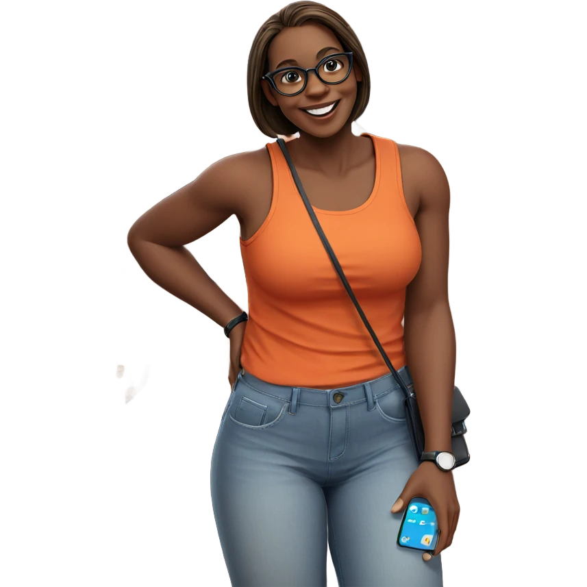 smiling girl with glasses and phone emoji