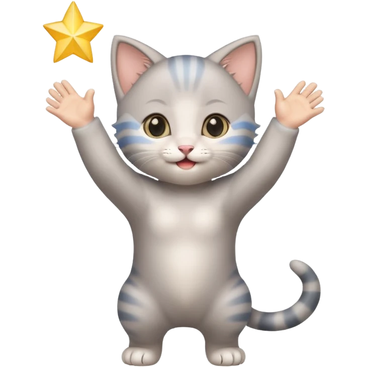 Joyful Gray baby girl kitten standing with arms up  emoji