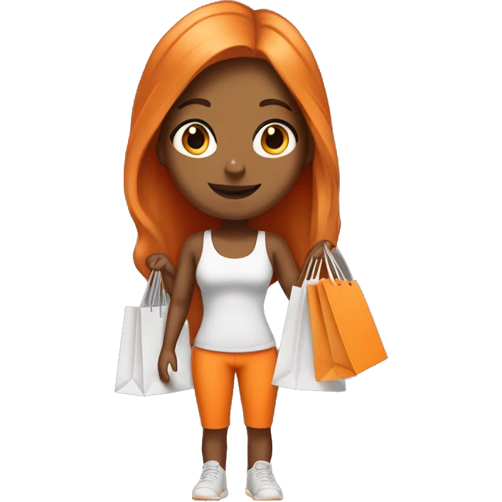Tan girl with long orange hair wearing cute gym outfit holding shopping bags emoji