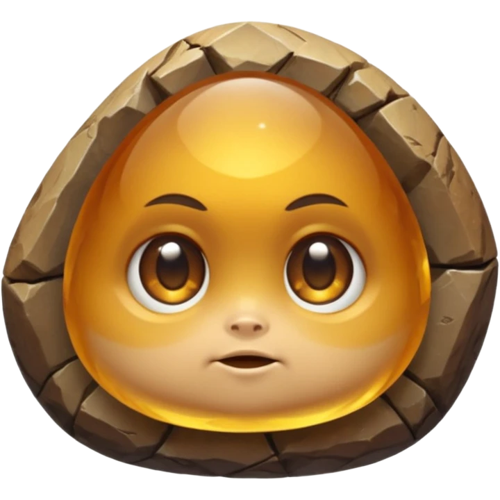 Single gemstone rock character, warm golden citrine, squat and heavy like a rock, with carved facets and tiny surface imperfections, cute round eyes  emoji