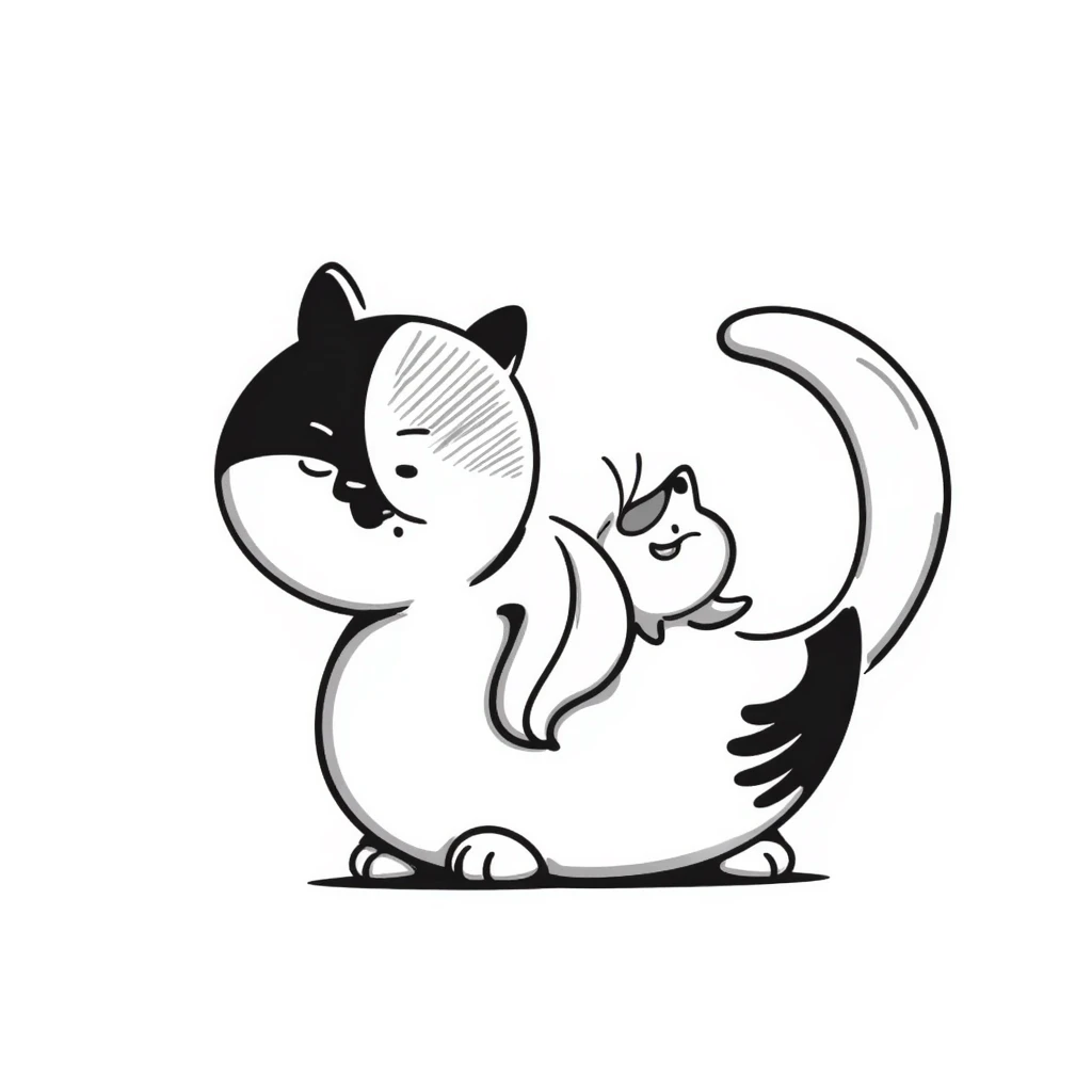 a cat with a penguin's face and an elephant's trunk, hand-drawn doodle style emoji