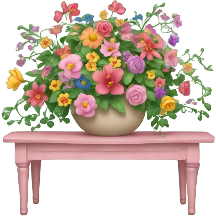 Pink table with flowers and vines  emoji