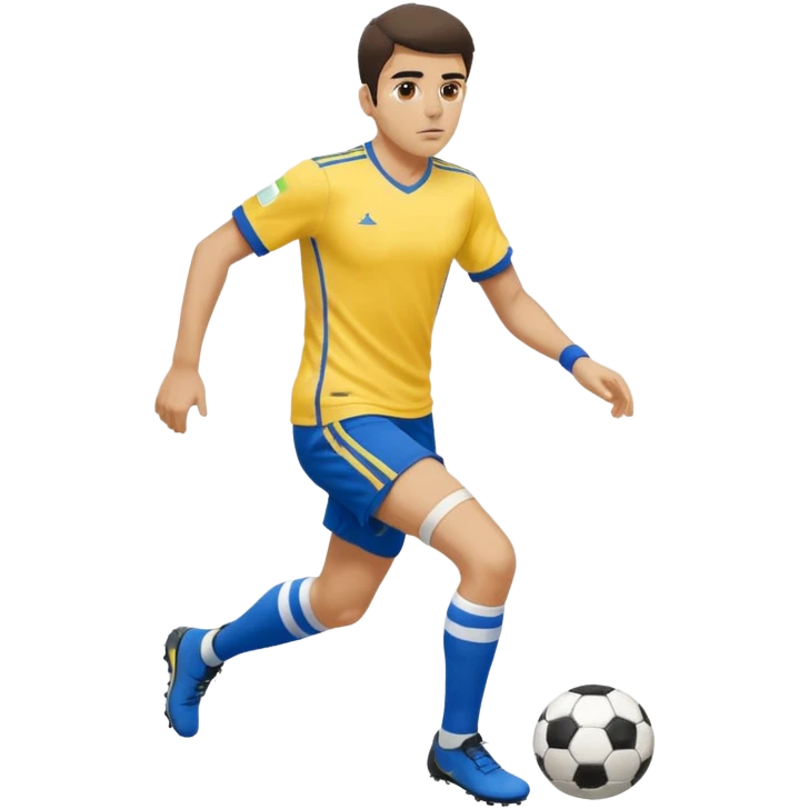 Persian soccer player in full soccer team kit with a yellow top, blue shorts and white socks, no soccer ball emoji