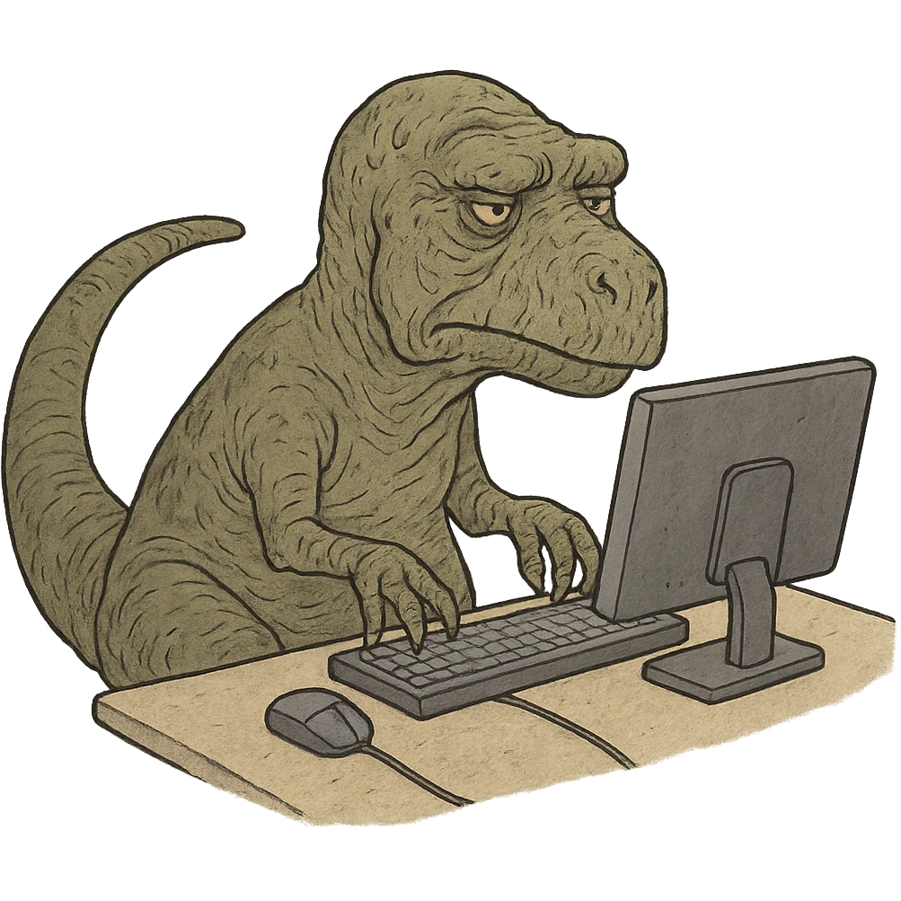 old dinosaur working at a computer emoji