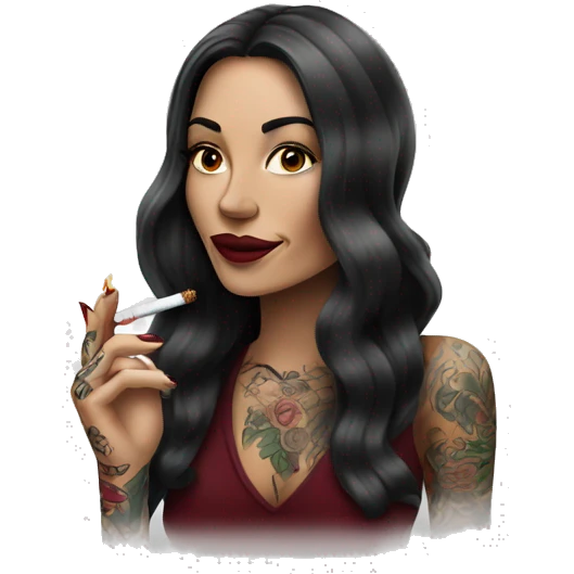 Beautiful tattooed burgundy long haired woman smoking a cigarette emoji