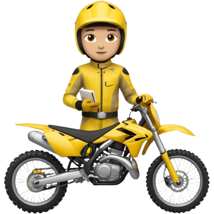 dirtbike rider in yellow gear signing autographs emoji