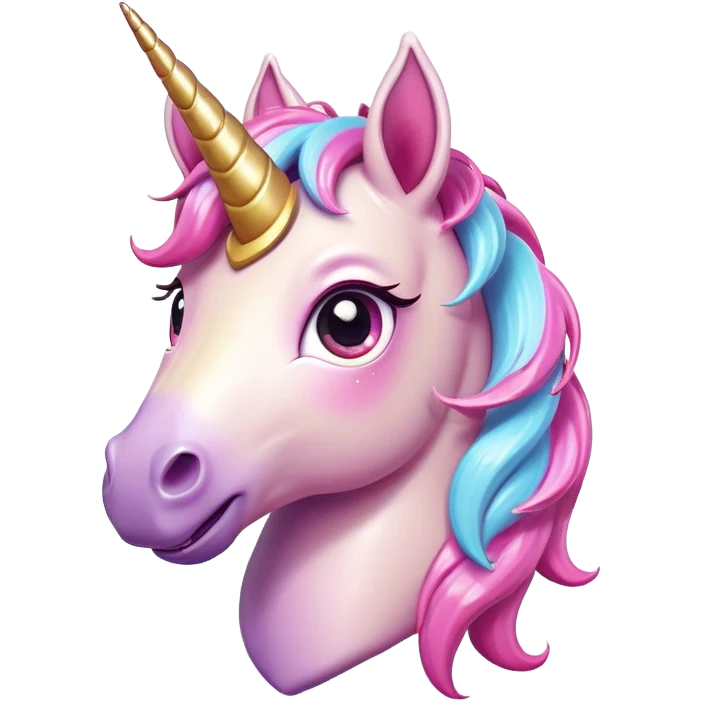 Cinematic Comical Unicorn Pony Portrait Emoji, Head tilted dramatically with an exaggeratedly amused expression, featuring a compact, magically adorned form with a sparkling tiny horn, wide, comically expressive eyes full of playful disbelief, and a subtly animated mane, Simplified yet hilariously expressive features, highly detailed, glowing with a slightly sassy pastel glow, high shine, dramatic yet playful, stylized with an air of cheeky magical mischief, soft glowing outline, capturing the essence of a meme-worthy unicorn pony that looks ready to trot its way into viral fame! emoji