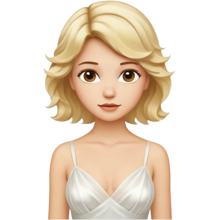 Bride with short wavy blonde hair, hot pink background and white silk chemise dress. Add hot pink bacground emoji