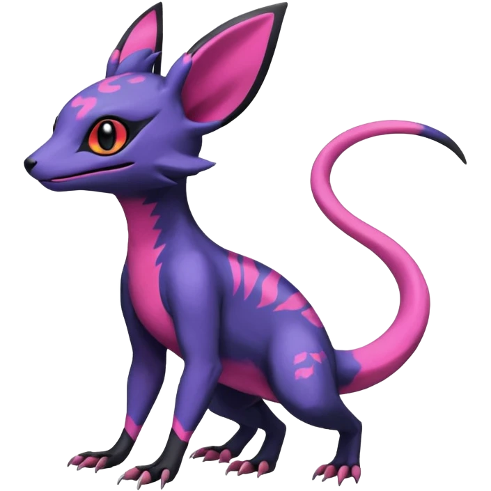 Rare epic aesthetic colorful Salandit-Noibat-Eevee-Genet-species-Fakemon-hybrid-creature, with markings, full body emoji