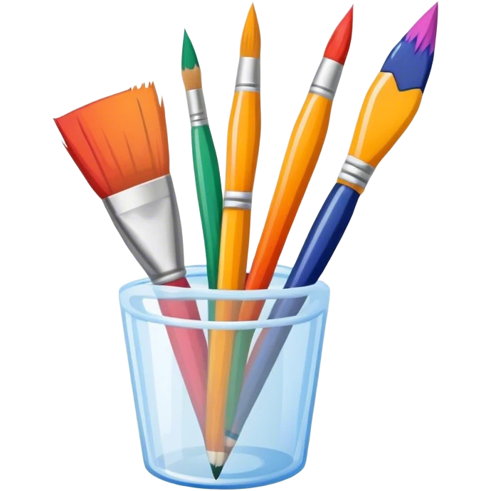icon for Illustration hobbie, paintbrush and pencil under colurfull poster, simple lines, minimalistic style, transparent background. emoji
