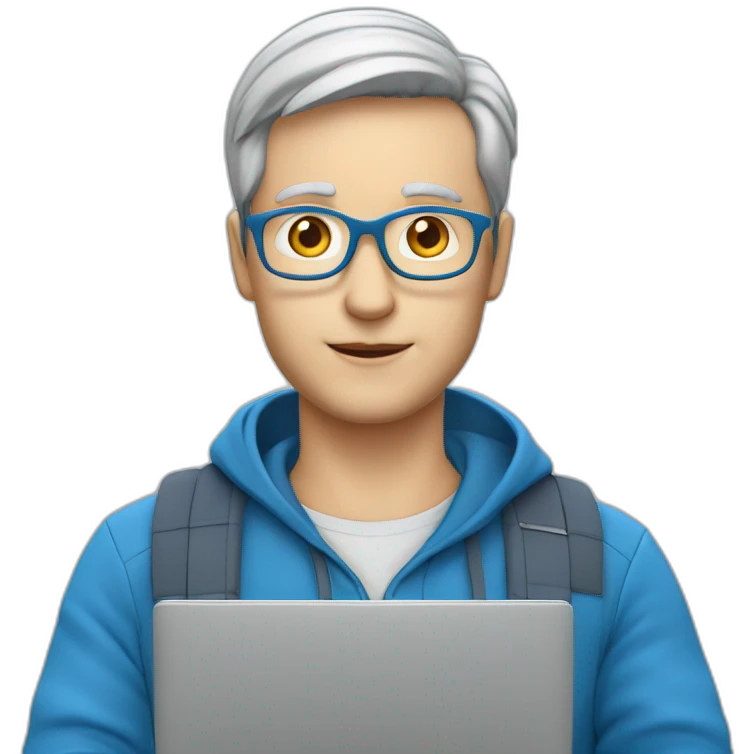 European teacher in blue closer in the laptop screen ￼ emoji