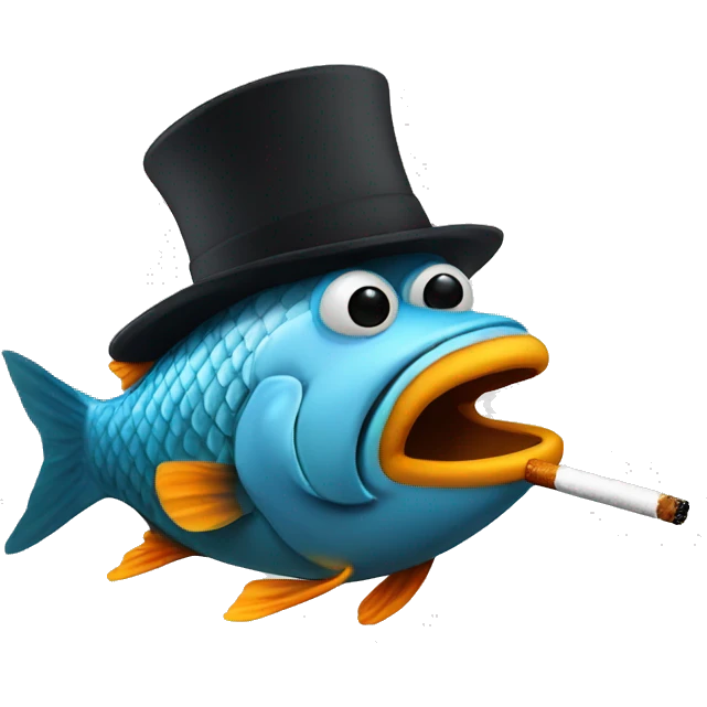 Fish with a hat a mustache and a cigarette emoji