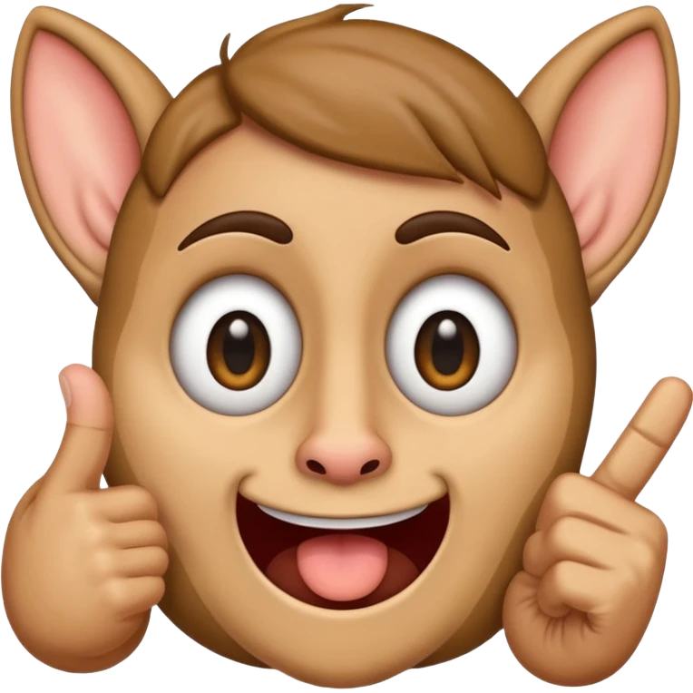 A regular iphone emoji, with big eyes, small mouth, huge ears, holding up the middle finger. emoji