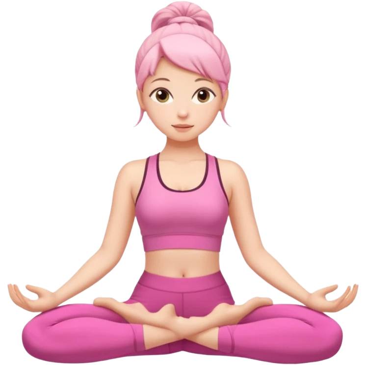 Girl with pink girl in pink yoga outfit doing yoga emoji