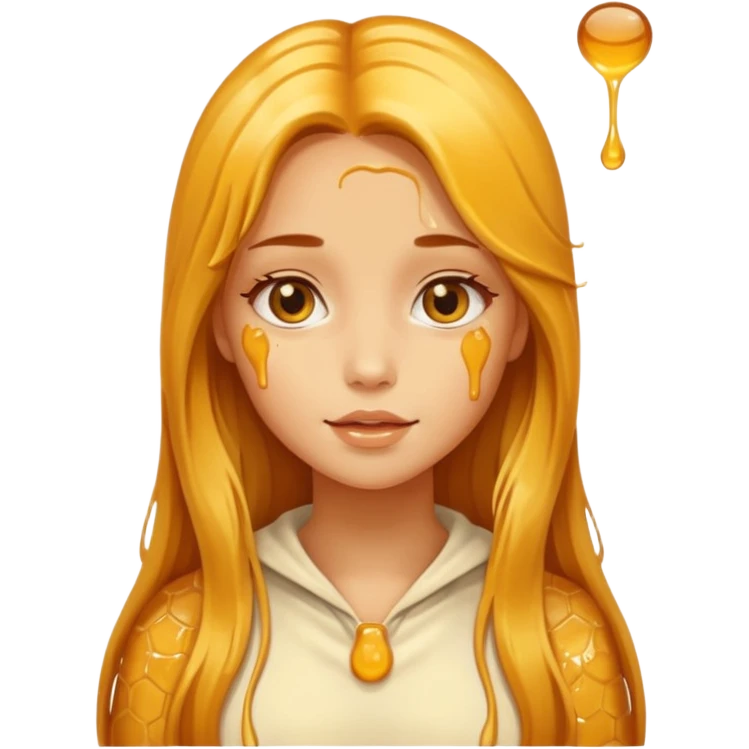 Beautiful girl, with a hair made of real honey dripping with honey emoji