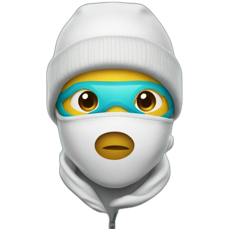 person wearing a beanie with a mask with the letter S on it emoji