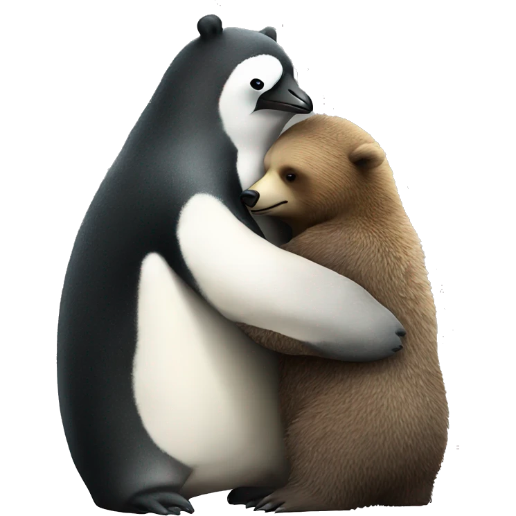 Grizzly bear hugging a penguin emoji