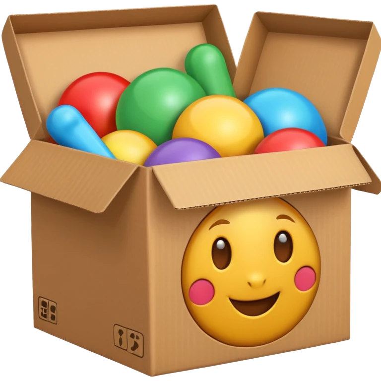 cardboard box with toys, realistic emoji