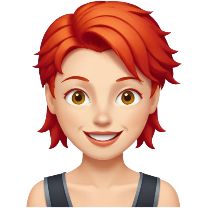 character with bright red hair winking, cheerful emoji