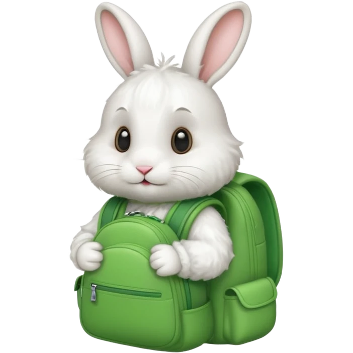 white rabbit wear green backpack emoji