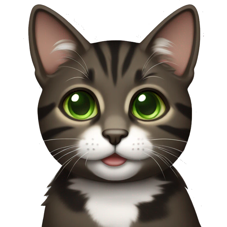 all dark brown and black tabby cat with green eyes and white chin emoji