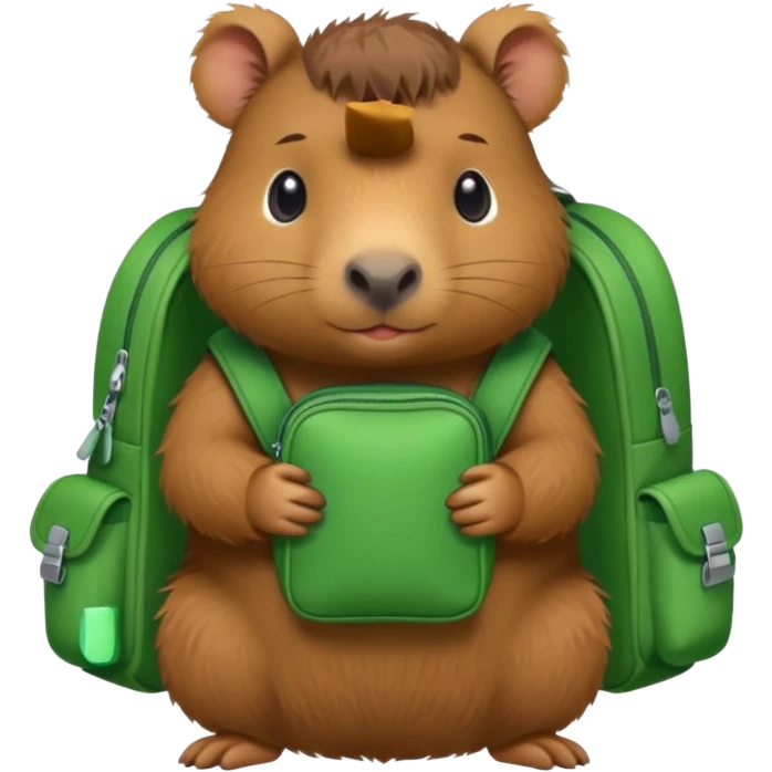 baby capybara wear green backpack emoji