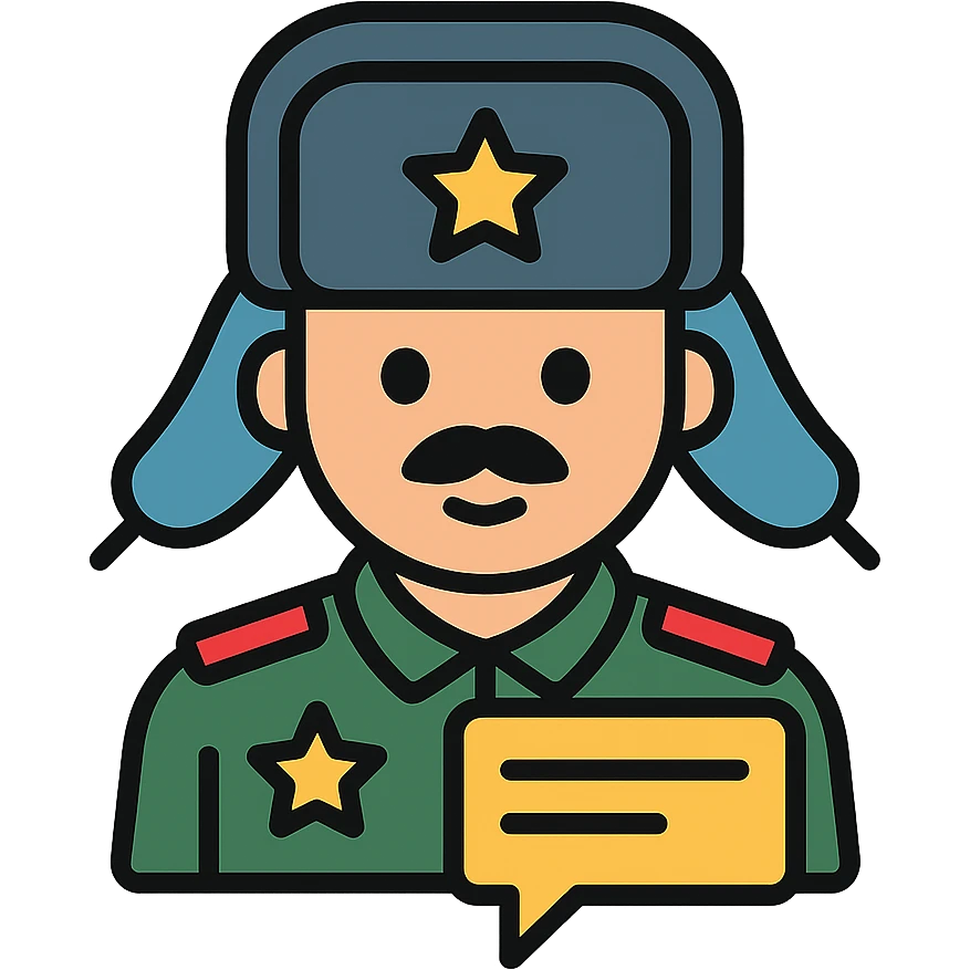 military blogger from Russian army wearing an ushanka hat emoji