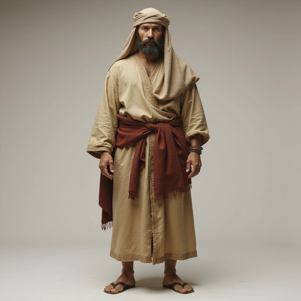 fullbody Jerusalem man wearing traditional Jesus-era clothes, realistic details, historical accurate attire, robe, sandals, head covering, photorealistic style emoji