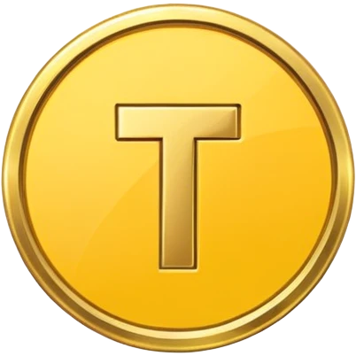 single round token with a T symbol, yellow and gold emoji