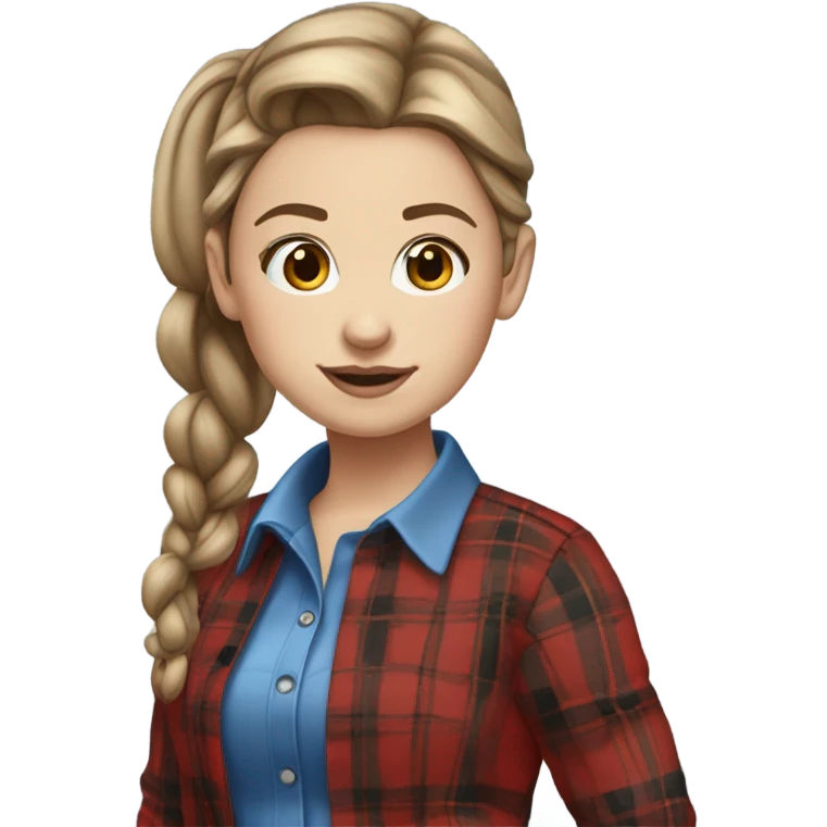 white girl with blue seater red plaid pants stud earing brown hair in pony btail emoji