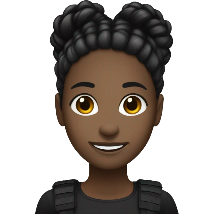 blackgirl with long blacks braid and brown eyes and a molle under her right eye she's smiling and wears black clothes emoji