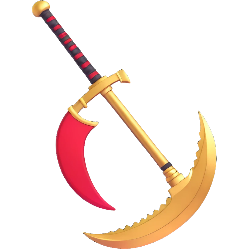 Golden sickle weapon with red highlights, Reaper symbol emoji