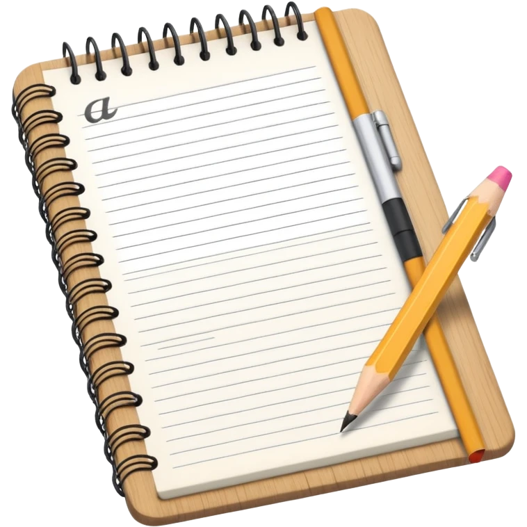 notebook with a pencil and English letters emoji