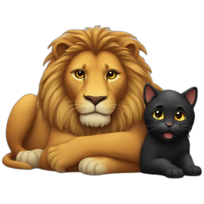 Big Lion Hugging small black Cat emoji