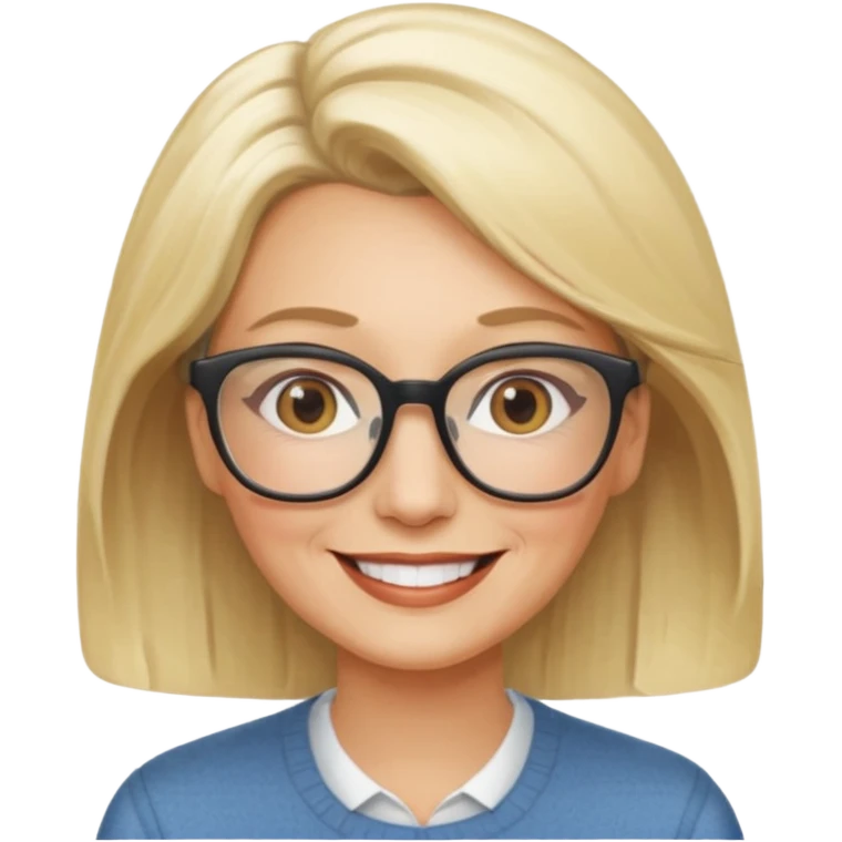 side profile of an attractive older blonde woman with glasses, smiling emoji