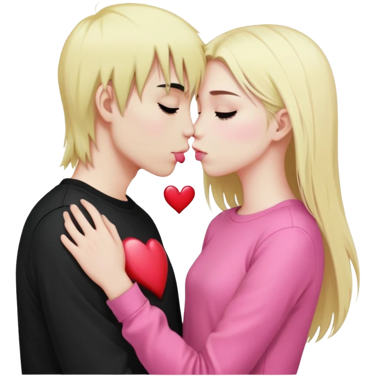 Emo boy with long black emo hair kissing o long blonde girl pink clothes heart emoji