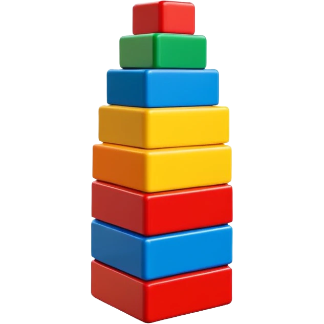 6 to 7 stacked lego blocks, bright and vivid colors, simple and cute style emoji