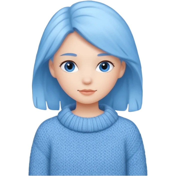 sky-blue Girl's wool sweater with light fabric folds and soft shading, casual style, Knitten.only wool sweater. emoji