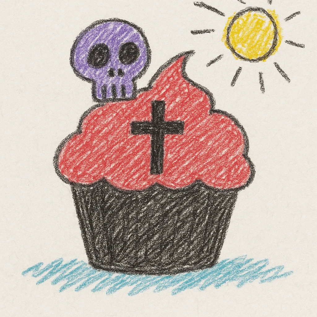 gothic cupcake, children doodle style emoji