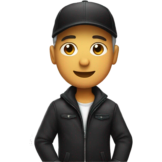 man putting on a cap with a black jacket emoji