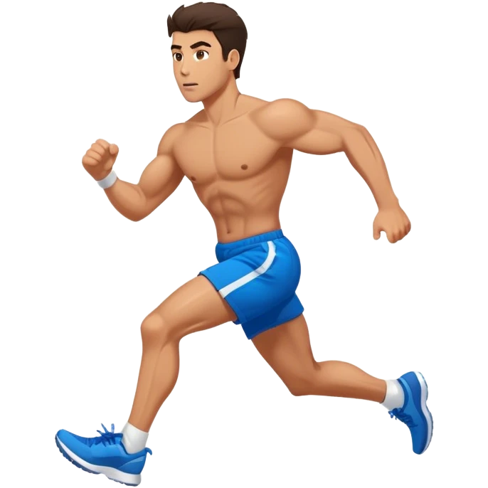 brunette buff man with blue shorts running very fast emoji