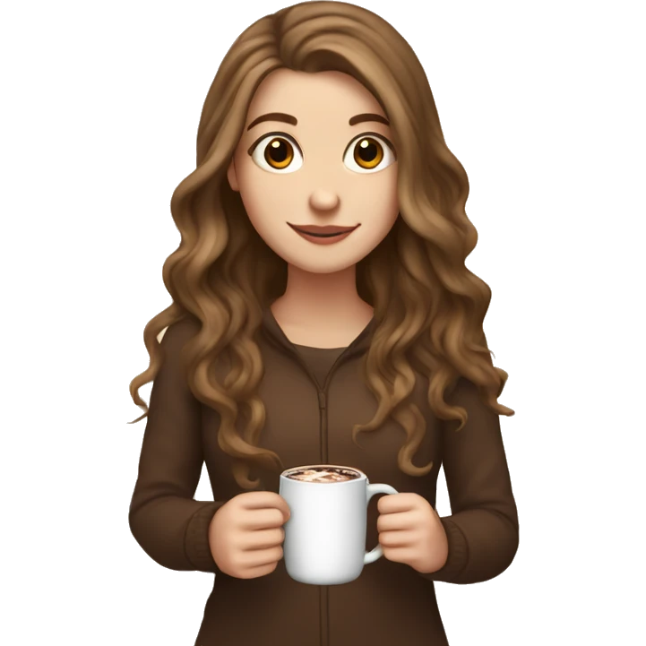 white girl with brown long hair and a hot chocolate emoji