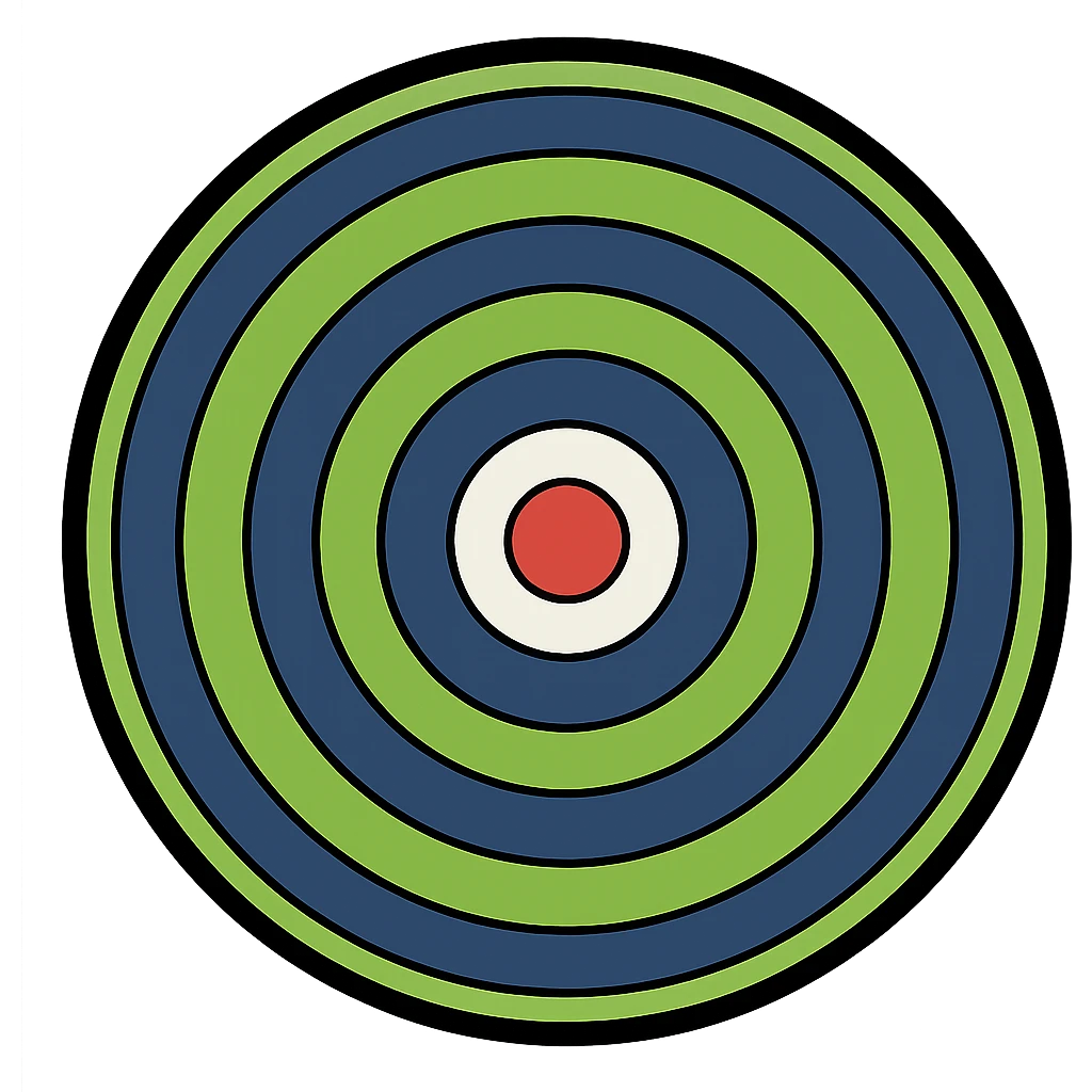 A target with navy rings and a vibrant green bullseye, with a border, emoji style emoji