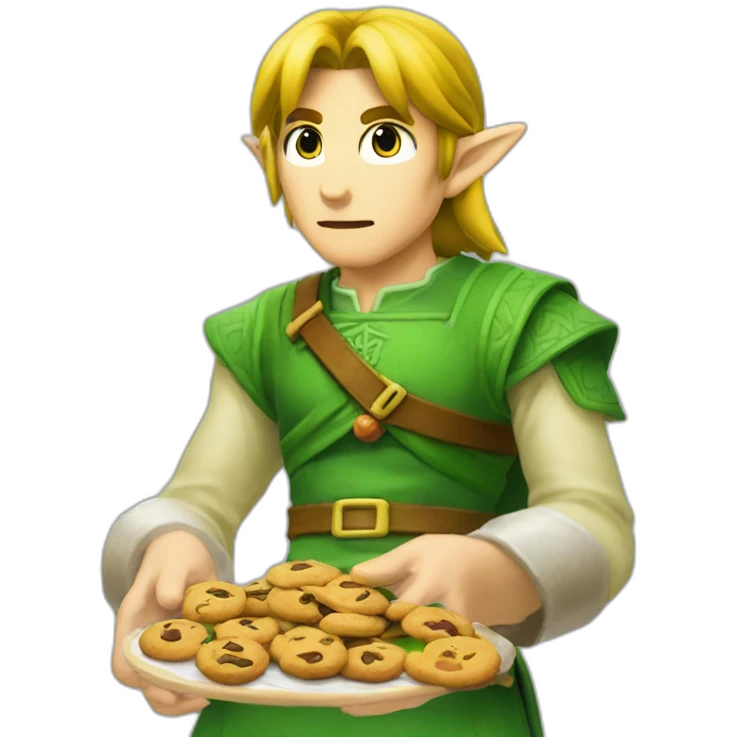 Link de Zelda qui mange un cookies emoji