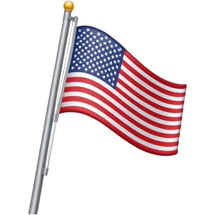 United States flag, simple, bright, gray flagpole, wavy flag, Google emoji style, slight variation in flag angle emoji